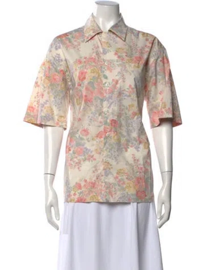 Pre-owned John Elliott Floral Print Short Sleeve Button-up Top W/ Tags In Pink