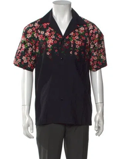 Pre-owned John Elliott Floral Print Short Sleeve Shirt In Black
