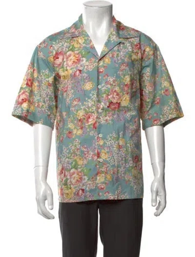 Pre-owned John Elliott Floral Print Short Sleeve Shirt In Blue