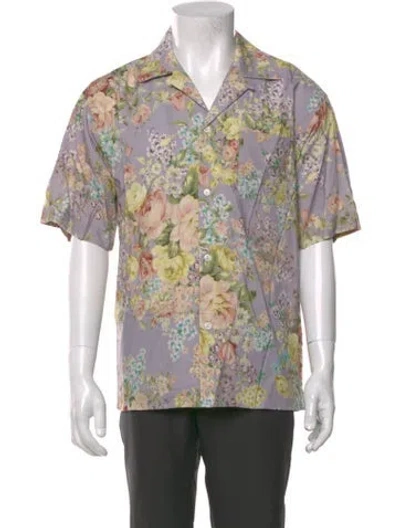 Pre-owned John Elliott Floral Print Short Sleeve Shirt W/ Tags In Blue