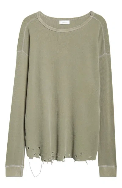 John Elliott Folsom Distressed Long Sleeve Thermal T-shirt In Vintage Army