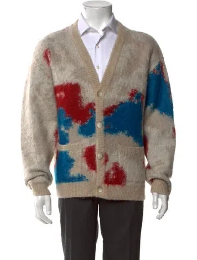 Pre-owned John Elliott Graphic Print V-neck Cardigan In Neutral