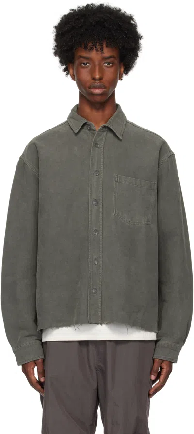 John Elliott Gray Solid Hemi Oversized Shirt In Washed Black