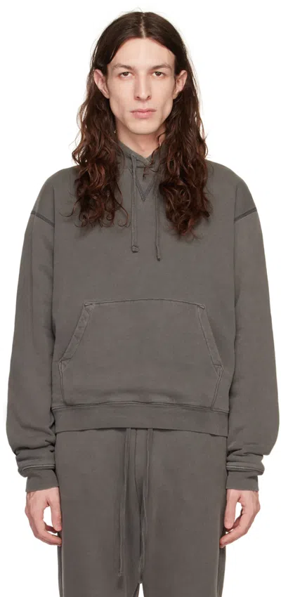 John Elliott Gray Thermal Hoodie In Washed Black