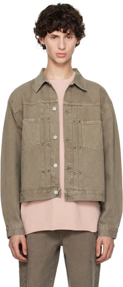 John Elliott Khaki Thumper Type Ii Denim Jacket In Brown