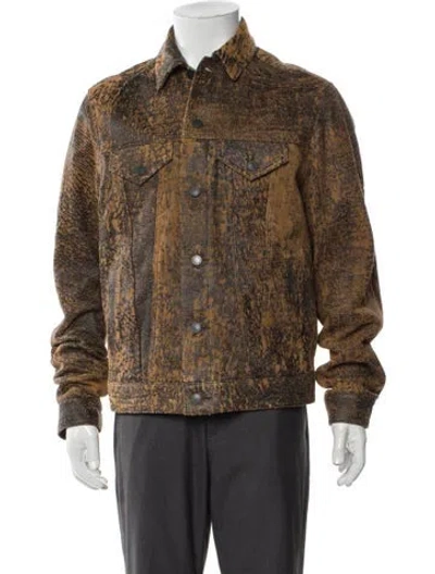 Pre-owned John Elliott Lamb Leather Animal Print Trucker Jacket W/ Tags In Brown