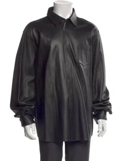 Pre-owned John Elliott Lamb Leather Long Sleeve Shirt In Black