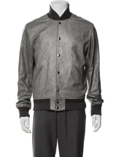 Pre-owned John Elliott Leather Bomber Jacket In Grey