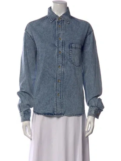 Pre-owned John Elliott Long Sleeve Button-up Top In Blue
