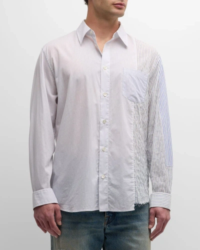 John Elliott Men's Paneled Cloak Button-down Shirt In Blue/white