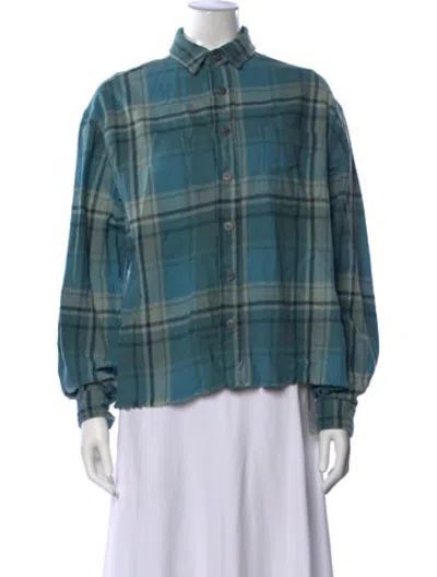 Pre-owned John Elliott Plaid Print Long Sleeve Button-up Top In Blue