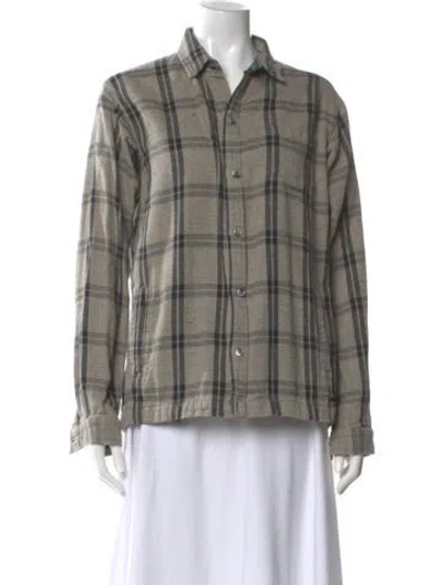 Pre-owned John Elliott Plaid Print Long Sleeve Button-up Top In Gray
