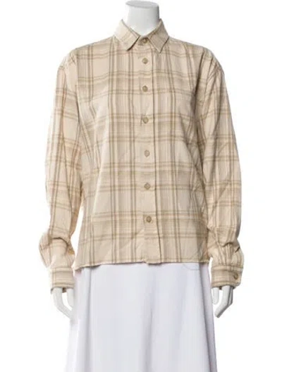 Pre-owned John Elliott Plaid Print Long Sleeve Button-up Top In Neutral