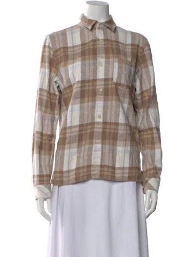 Pre-owned John Elliott Plaid Print Long Sleeve Button-up Top In Neutral