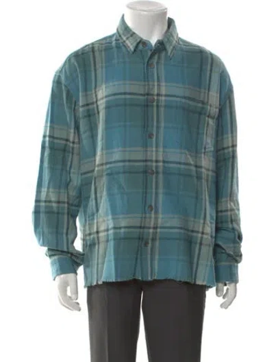 Pre-owned John Elliott Plaid Print Long Sleeve Shirt In Blue