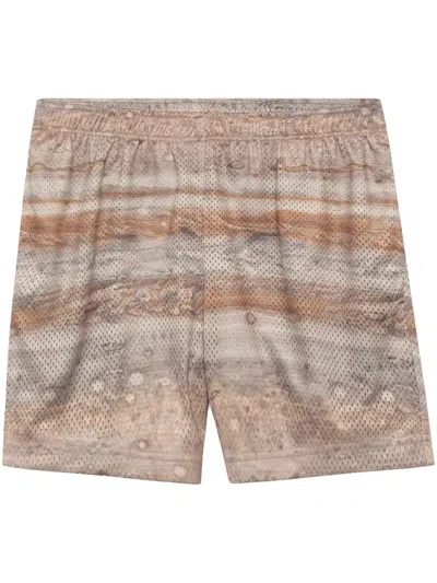 John Elliott Tie-dye Mesh Track Shorts In Brown
