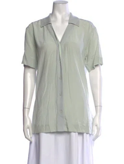 Pre-owned John Elliott Silk Short Sleeve Button-up Top In Green