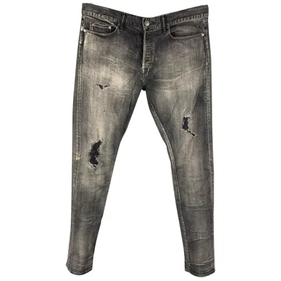 Pre-owned John Elliott Size 34 Grey Distressed Cotton Button Fly Jeans In Gray