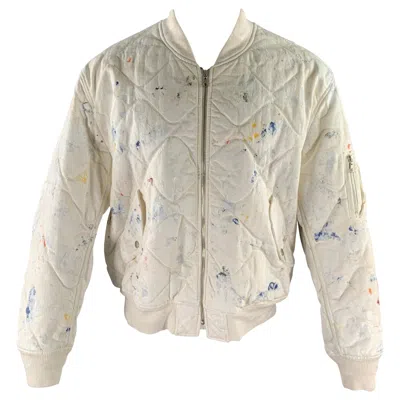 Pre-owned John Elliott Size Xl White Navy Paint Splatter Cotton Bomber Jacket