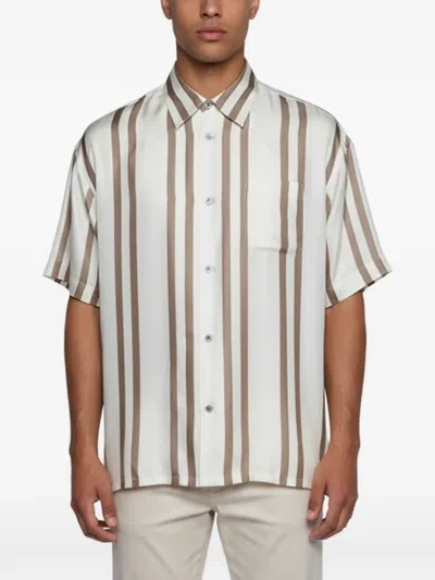 Pre-owned John Elliott Striped Short-sleeved Silk Shirt In Neutral