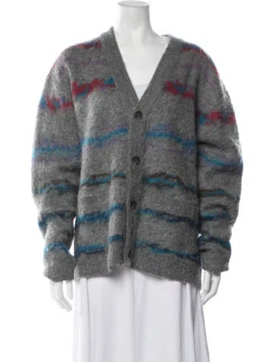 Pre-owned John Elliott Striped V-neck Sweater In Grey