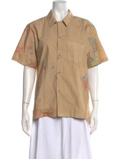 Pre-owned John Elliott Tie-dye Print Short Sleeve Button-up Top In Neutrals