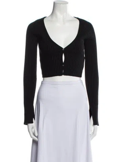 Pre-owned John Elliott V-neck Long Sleeve Crop Top In Black