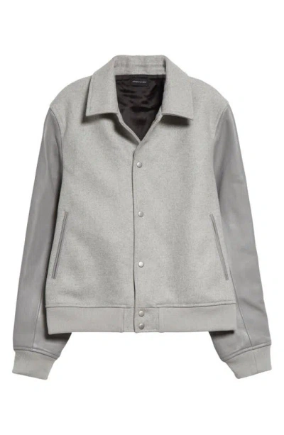 John Elliott Wool Blend & Leather Varsity Jacket In Grey