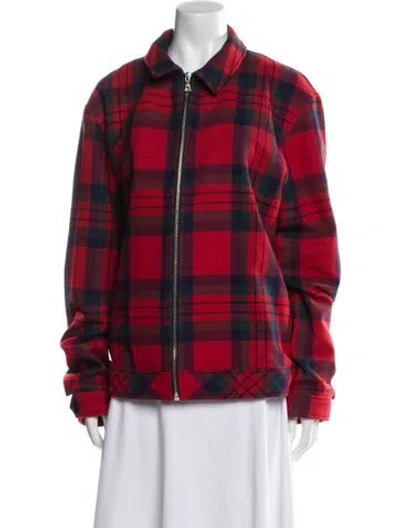 Pre-owned John Elliott Wool Plaid Print Jacket In Red
