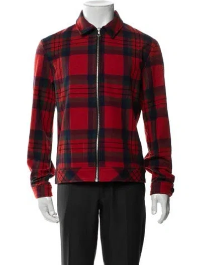 Pre-owned John Elliott Wool Plaid Print Jacket In Red