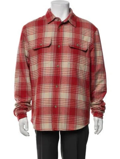Pre-owned John Elliott Wool Plaid Print Utility Jacket In Red