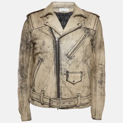 Pre-owned John Elliott X Blackmeans Beige Distress Ivory Paint Leather Riders Jacket Xl