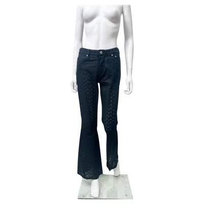 Pre-owned John Galliano 1990's Black Floral Eyelet Bootcut Pants