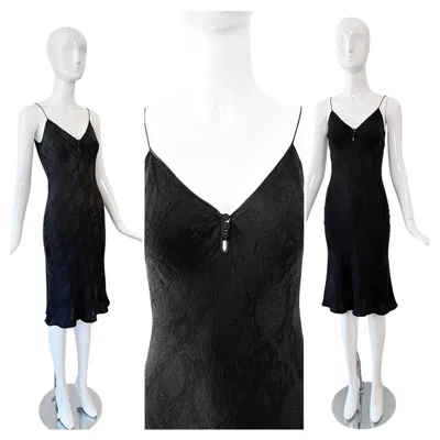 Pre-owned John Galliano 1999 Vintage Silk Floral Brocade Little Black Slip Dress
