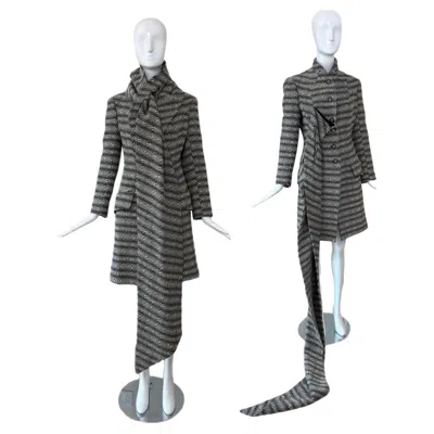 Pre-owned John Galliano 1999 Vintage Wool Coat Jacket W. Oversized Scarf In Gray