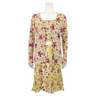 Pre-owned John Galliano 2000's  3 Pc Floral Cashmere Knit Sweater Set, Matching Silk Skirt In Sand