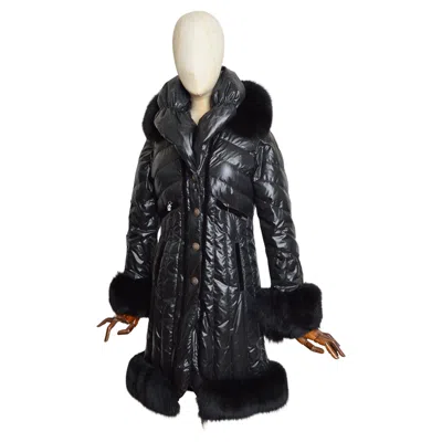 Pre-owned John Galliano 2000's Long Black Fox Fur Cuff Puffer Coat - Goose Down Jacket