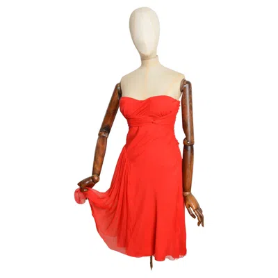 Pre-owned John Galliano 2000's Strapless Red Chiffon Silk Bias Cut Floaty Cocktail Dress