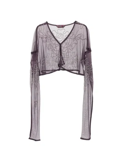 Pre-owned John Galliano 2000s Beaded Mesh Top In 紫色
