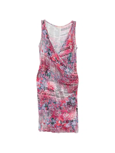 Pre-owned John Galliano 2000s Floral-print Mini Dress In Pink