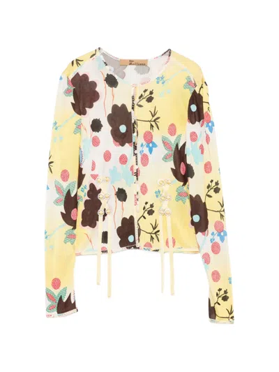 Pre-owned John Galliano 2000s Floral-print Lace-up Cardigan In 黄色