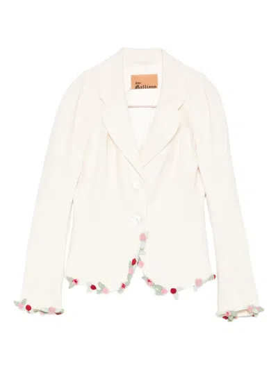 Pre-owned John Galliano 2000s Flower-trim Jacket In White