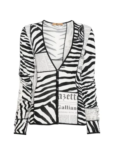 Pre-owned John Galliano 2000s Gazette Zebra-print Cardigan In 白色