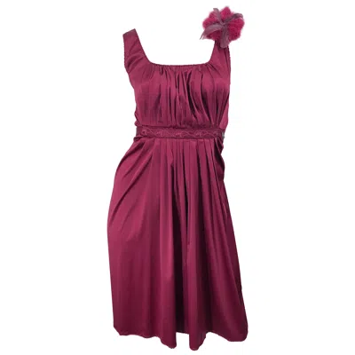 Pre-owned John Galliano 2000s  Sz 42 (us 6 / 8) Burgundy Silk Feather Brooch Babydoll Dress In Red