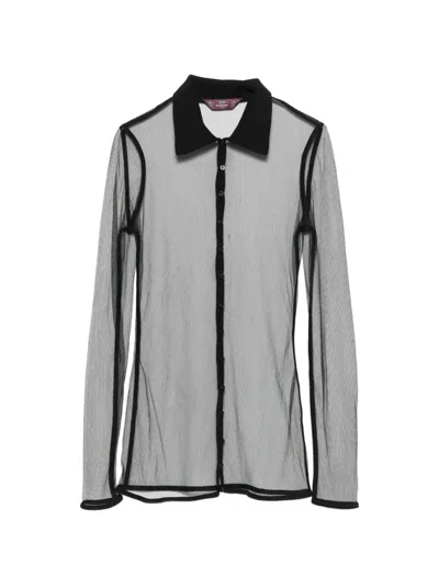 Pre-owned John Galliano 2000s Mesh Button-up Blouse In 黑色