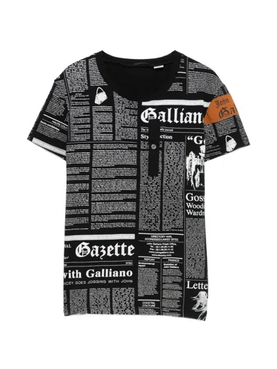 Pre-owned John Galliano 2000s Newspaper-print T-shirt In Black