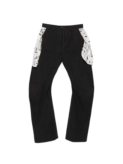 Pre-owned John Galliano 2000s Pinstripe Scarf-detail Trousers In Black