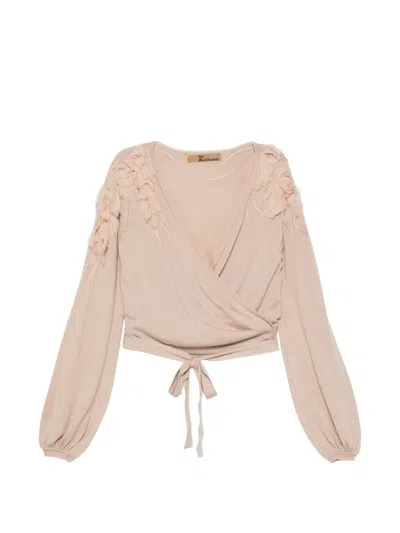 Pre-owned John Galliano 2000s Ruffled Wrap Top In 中性色
