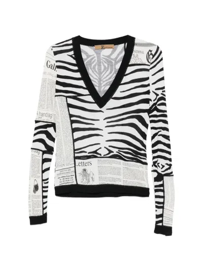 Pre-owned John Galliano 2000s Tiger-print Newspaper-print Sweater In 白色