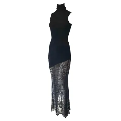 Pre-owned John Galliano 2001  Sheer Knit Sleeveless High Neck Dress In Black